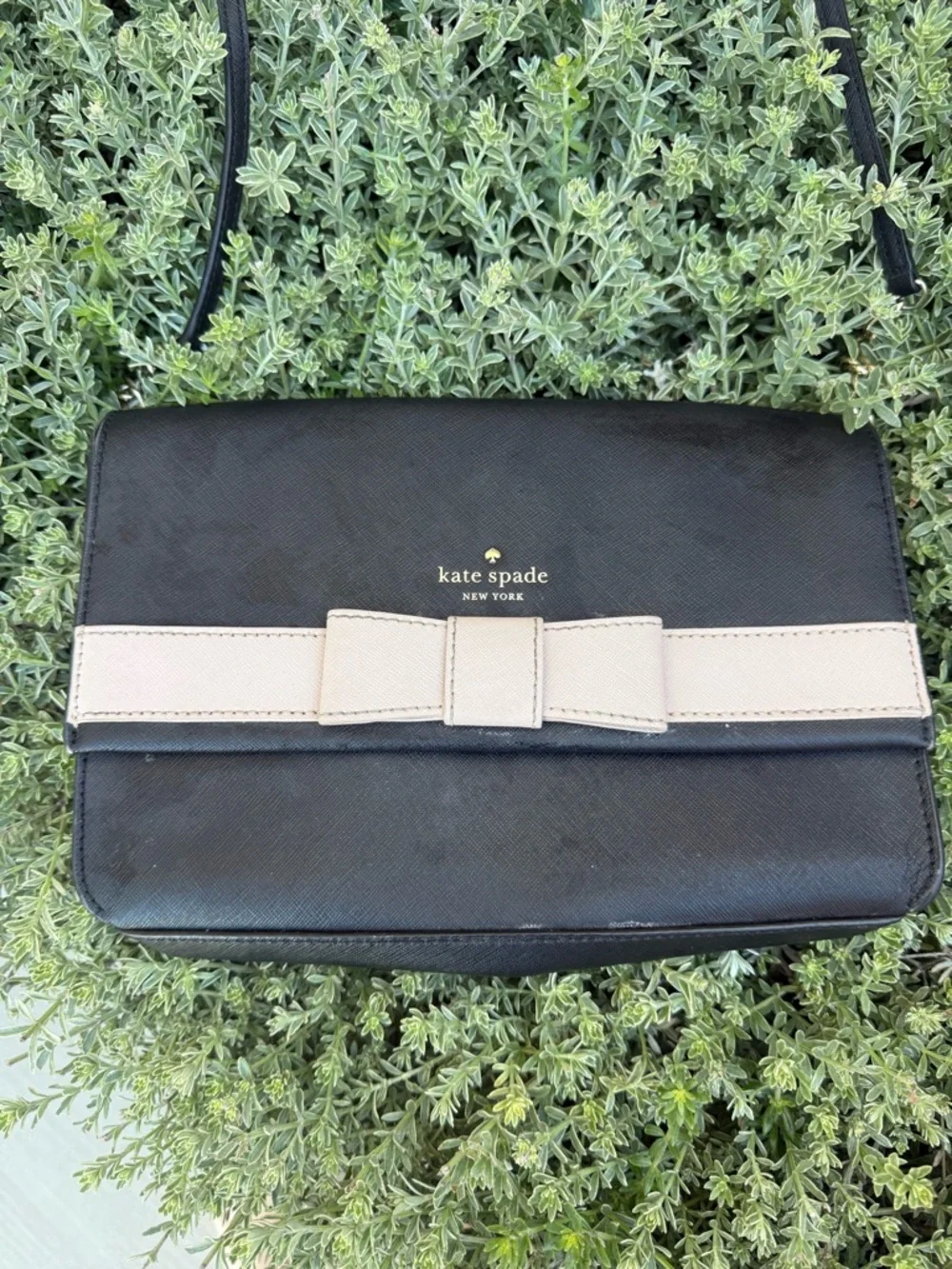 Kate Spade Black Pink Bow Leather Crossbody Bag Classic